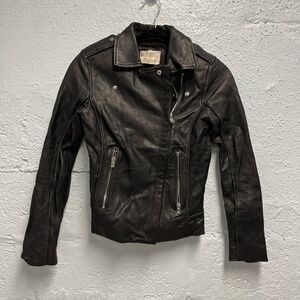 Zara Authentic Black leather biker jacket